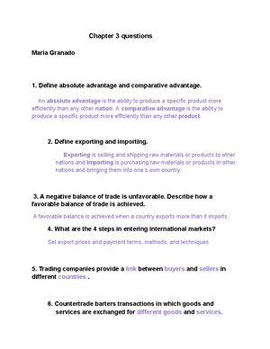 Chapter 3 questions - business - Chapter 3 questions Maria Granado 