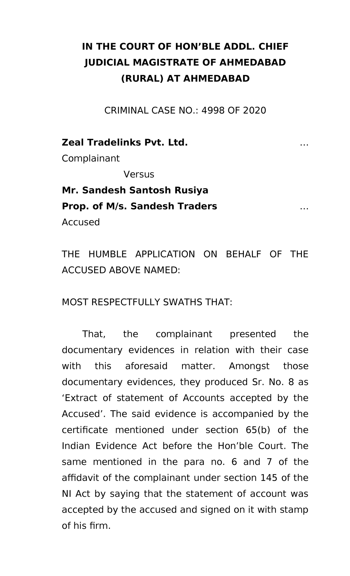 Application for Forgery Defense in Criminal Case No. 4998/2020 - Studocu