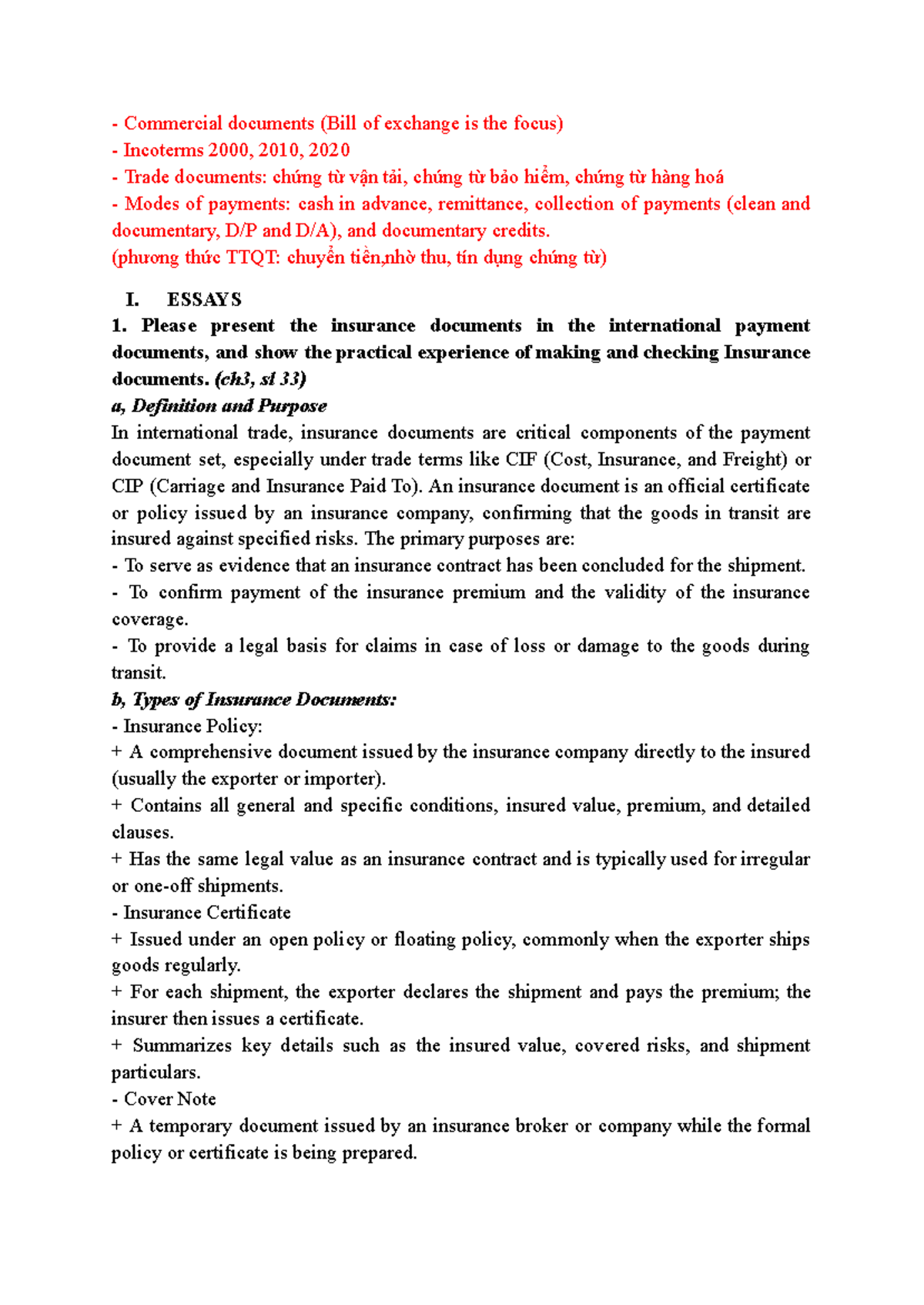Commercial Documents and Payment Methods in International Trade (Course ...