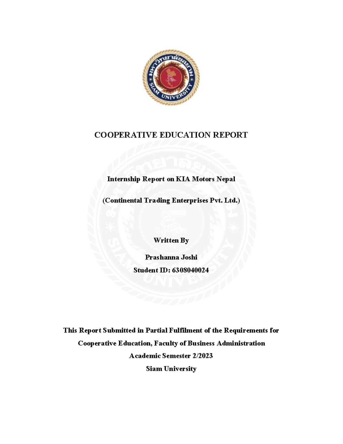 BBA 2023 COOP Internship Report: KIA Motors Nepal by Prashanna Joshi ...