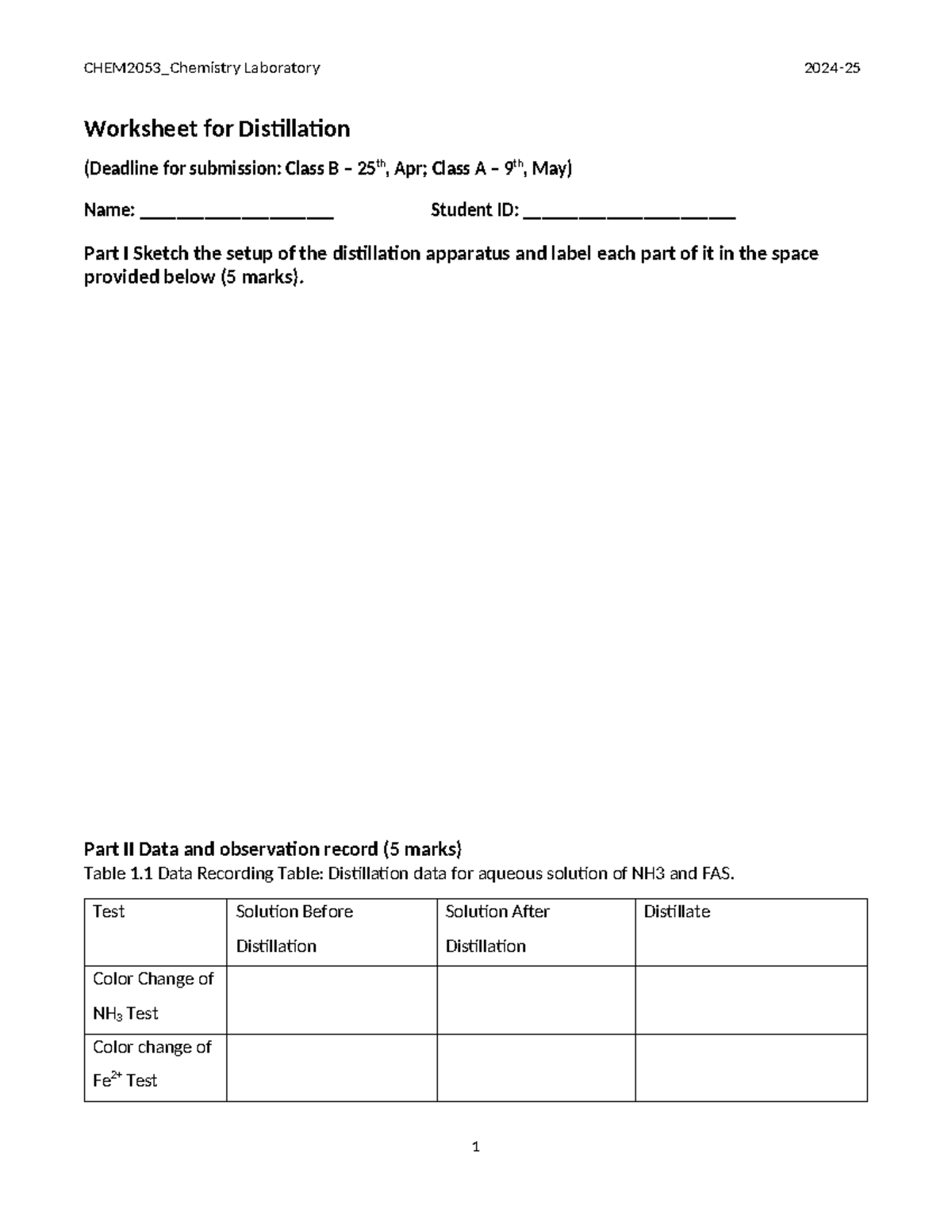 CHEM2053 Distillation Lab Worksheet - Submission Deadlines Included ...