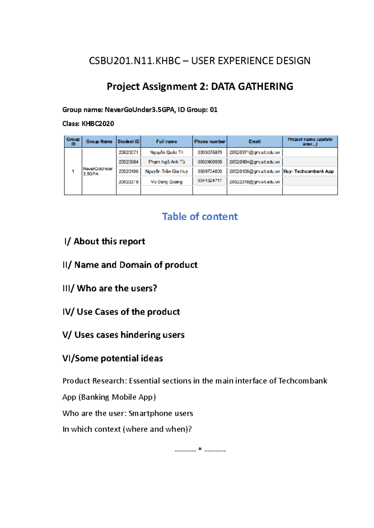 Report PA2 Group 01 - Using for UI/UX - CSBU201.N11 – USER EXPERIENCE ...