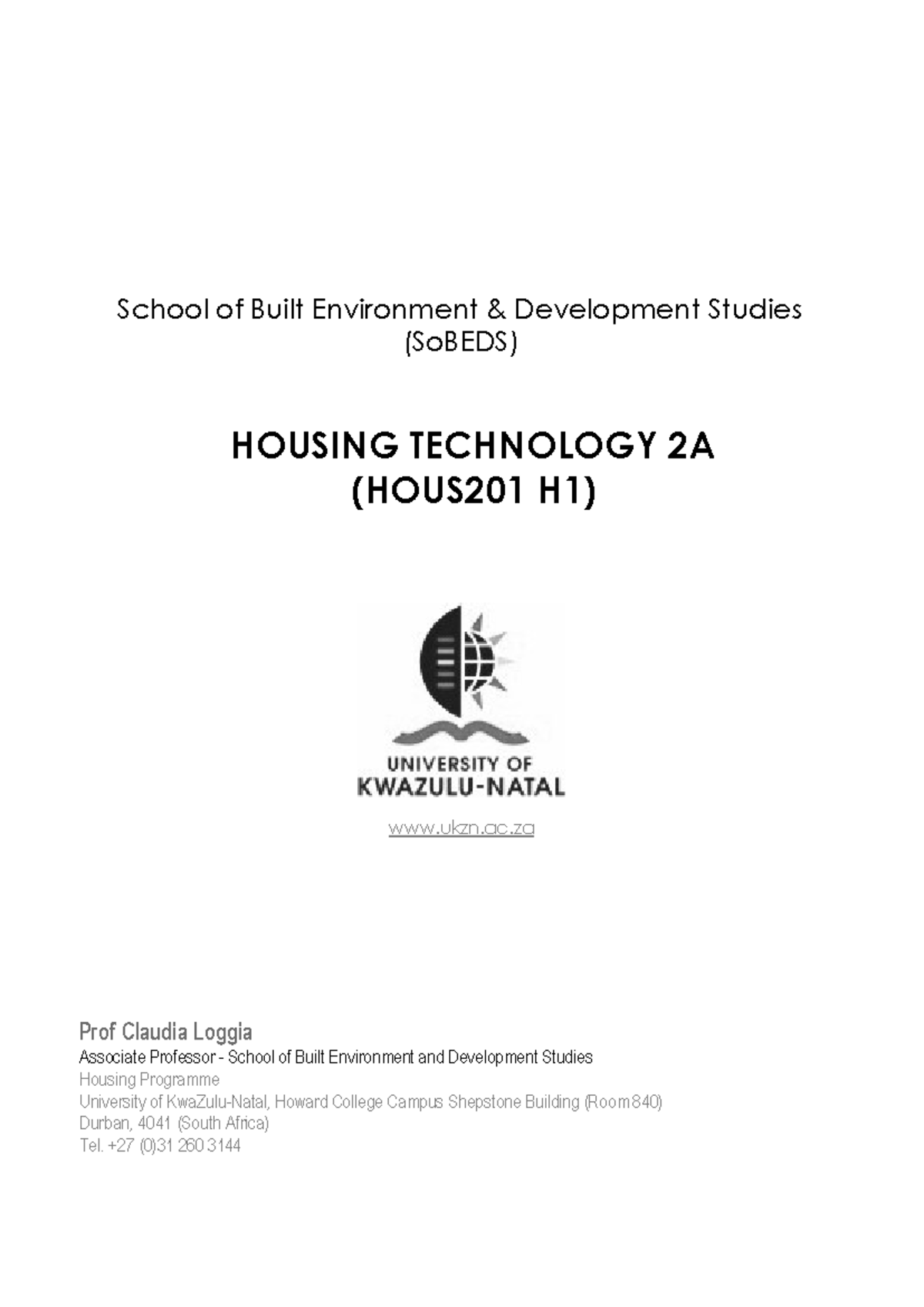 Housing Technology 2A (HOUS201 H1) Course Outline & Student Guide - Studocu