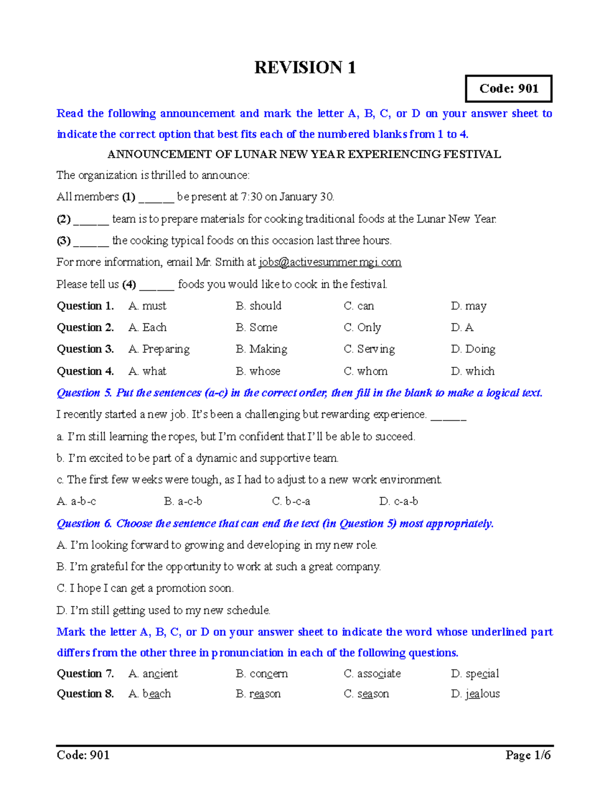 Revision 1: Code 901 - Lunar New Year Festival & Stress Management Quiz ...