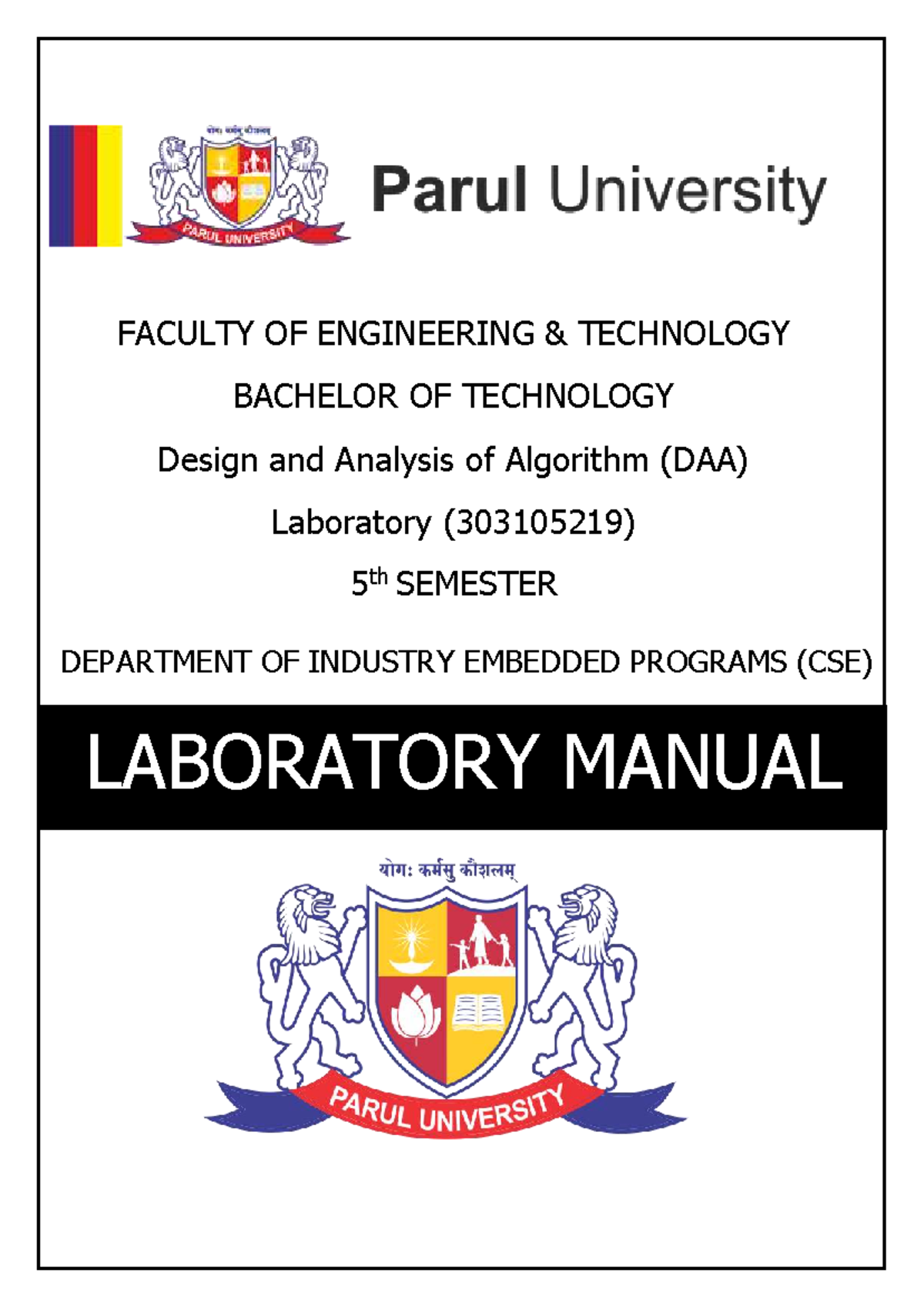 DAA LAB (303105219) Manual for B.Tech CSE 5th Semester Experiments ...