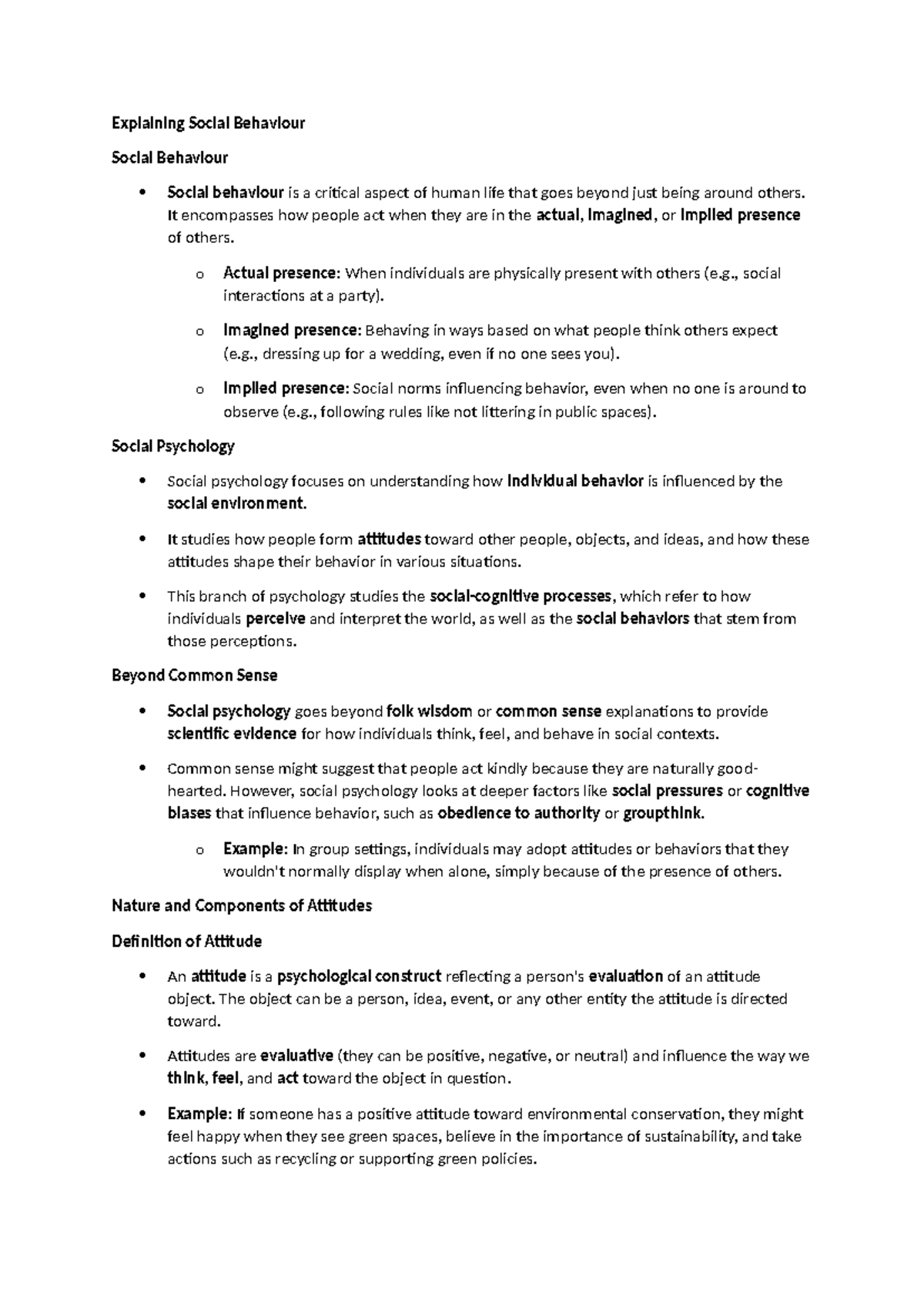 Chapter 6 - Revision Notes on Social Behavior and Attitude Formation ...
