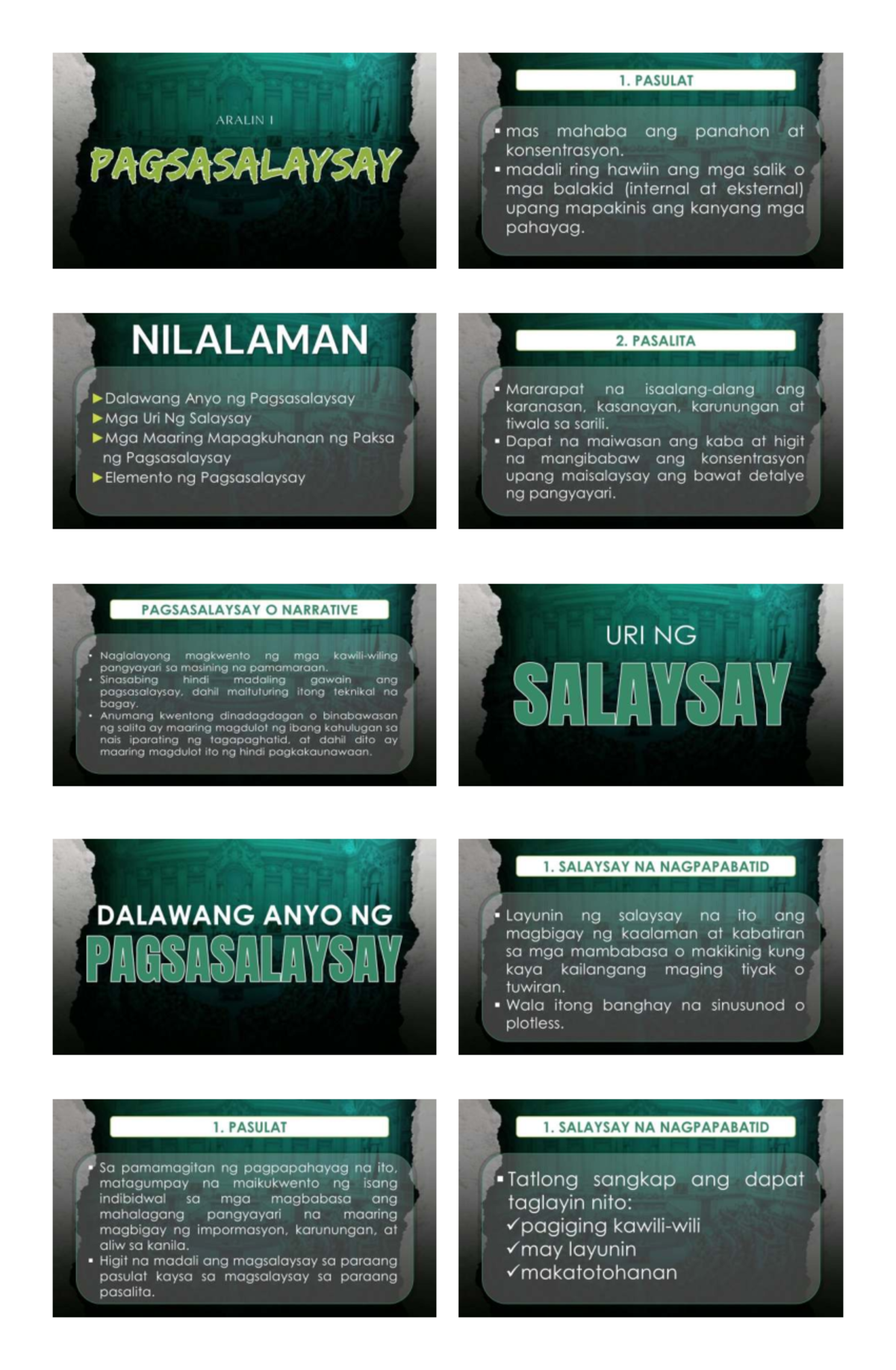 Aralin 1: Pagsasalaysay at mga Uri ng Salaysay sa FILIPINO - Studocu