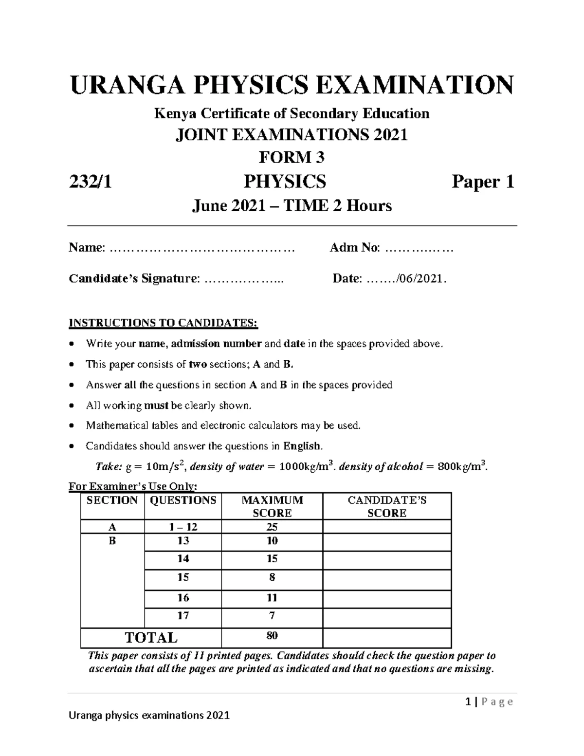 Uranga Physics F3 Paper 2 (Theory) T3 Exam Notes - Feb 2022 - Studocu