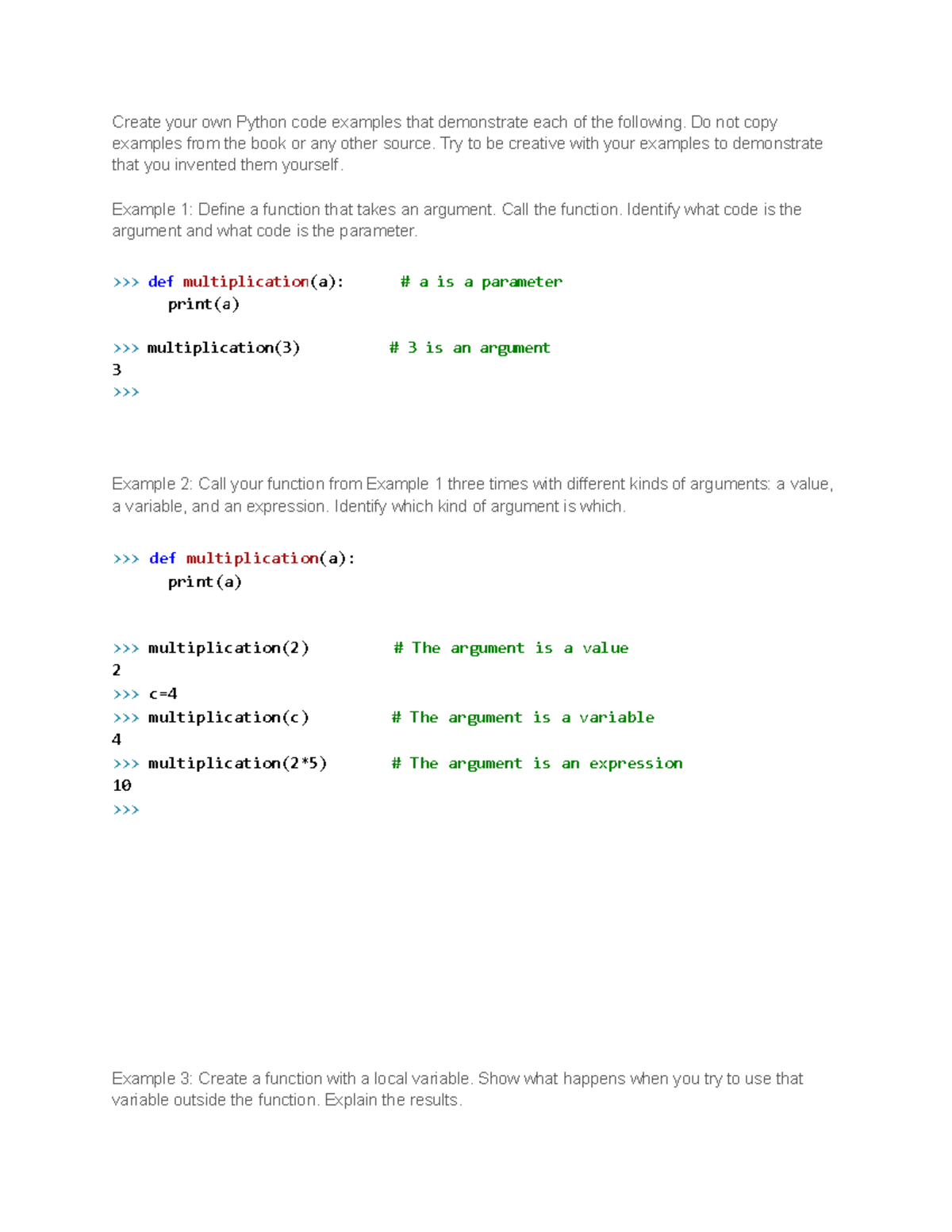 Discussion Unit Two - Create your own Python code examples that ...