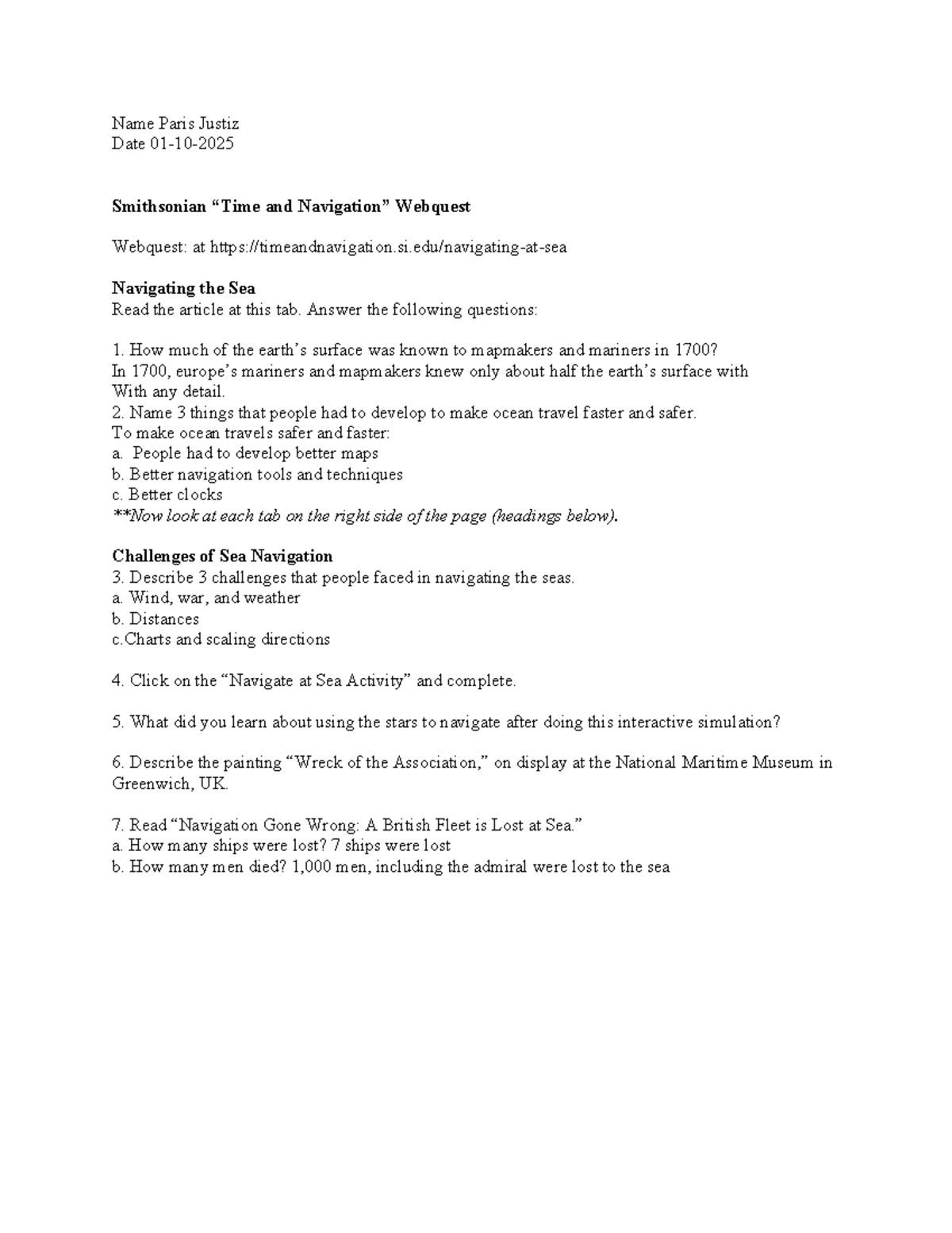 Web Quest: Insights from the Smithsonian "Time and Navigation" - Studocu