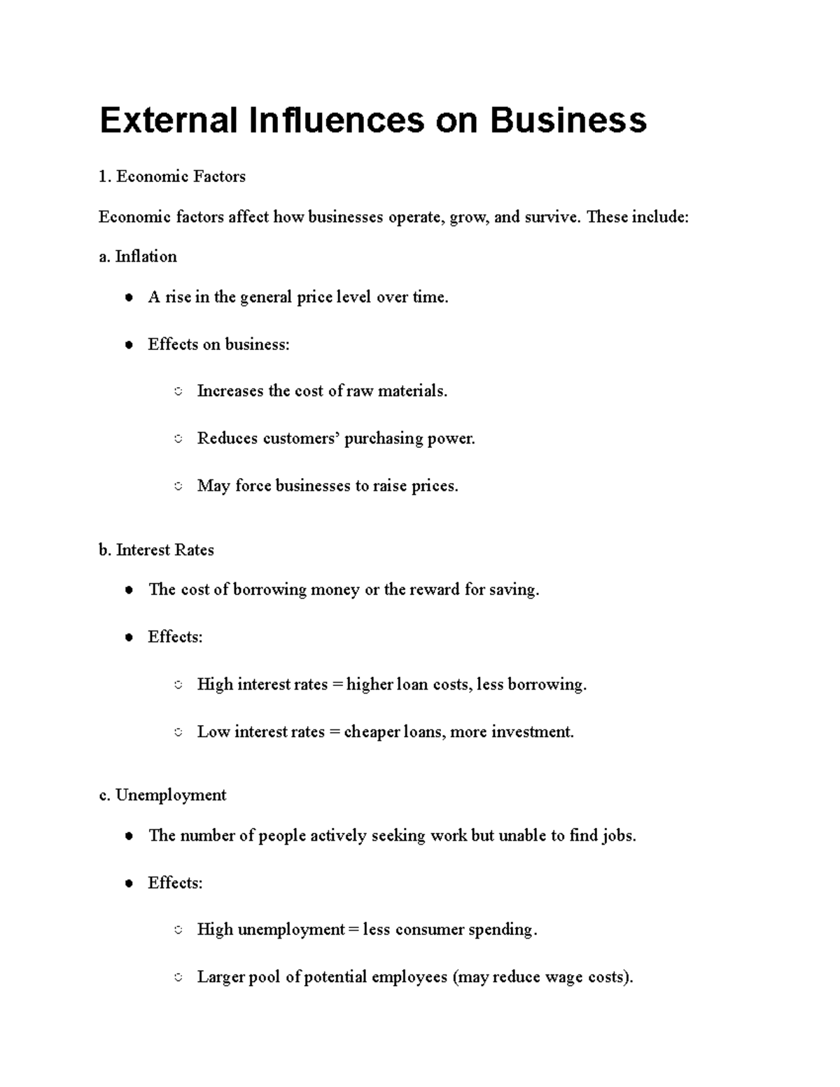 External Influences on Business: Economic & Environmental Factors - Studocu