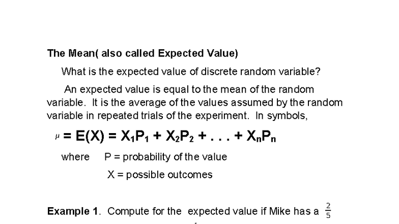 Expected Value Lecture: Understanding Mean and Variance in Probability ...