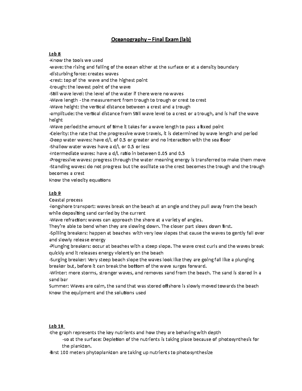 Oceanography – Final Exam Study Notes (Lab 8-14) - Studocu