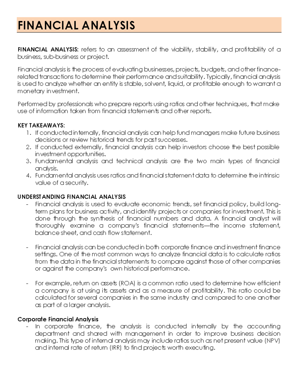 Financial Analysis - Final Exam Study Guide - Studocu