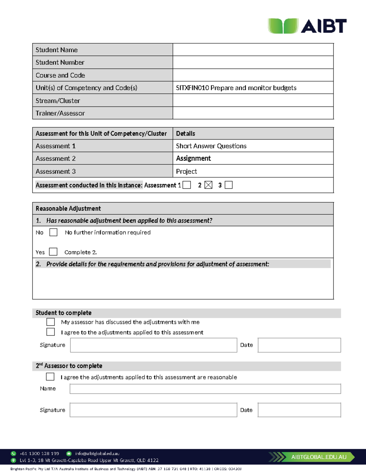 Sitxfin 010 Assessment 2 - Budget Preparation Assignment Notes - Studocu