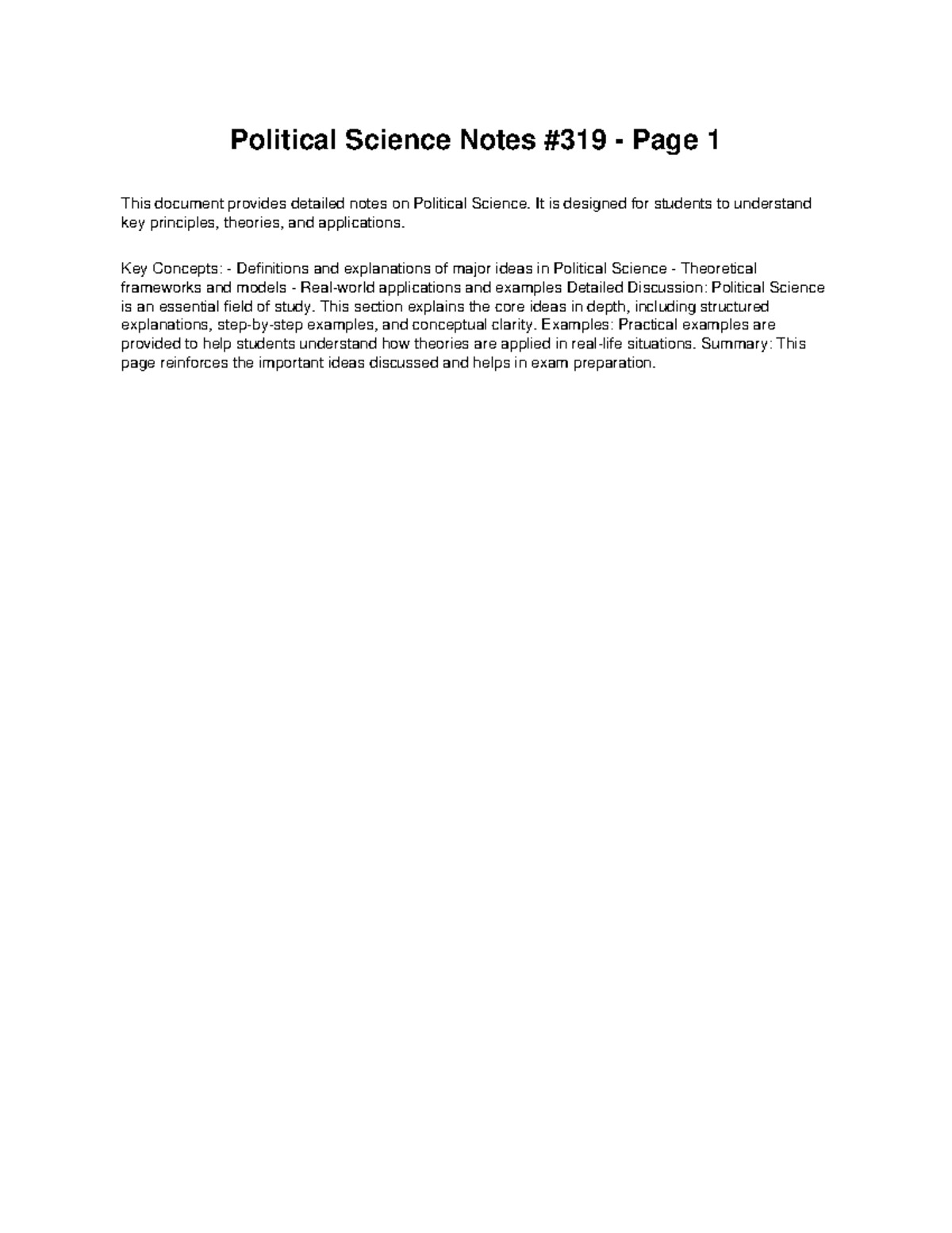 Political Science Class Notes 319: Key Concepts & Theories - Studocu