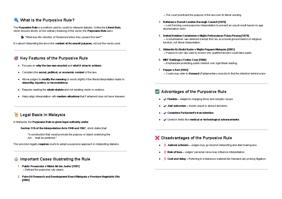 Purposive Rule in Law: Understanding Its Application and Implications ...