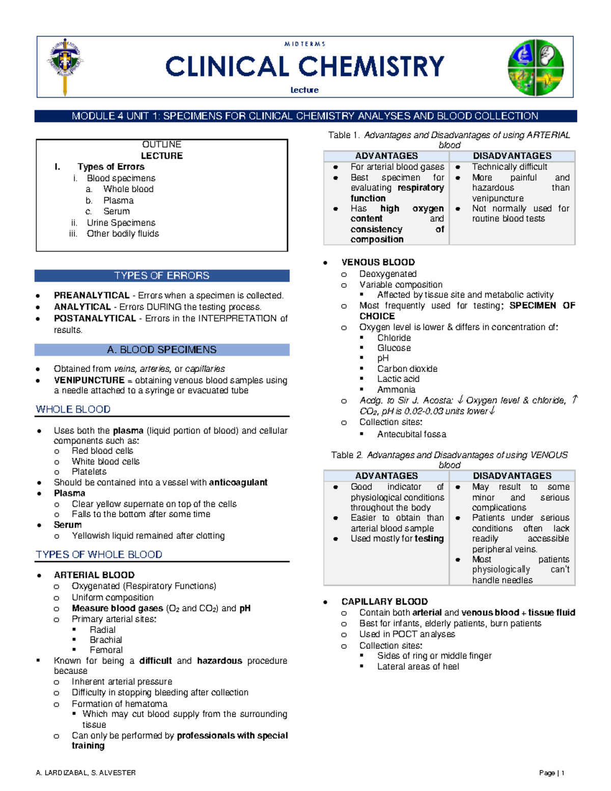Clinical Chemistry 1 Module 4 Specimen Collection and Processing ...