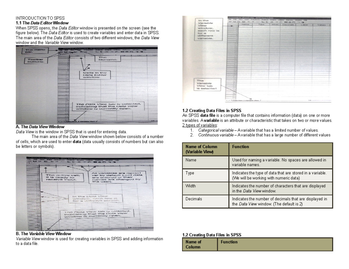 Introduction TO SPSS - Lecture - INTRODUCTION TO SPSS 1 The Data Editor ...