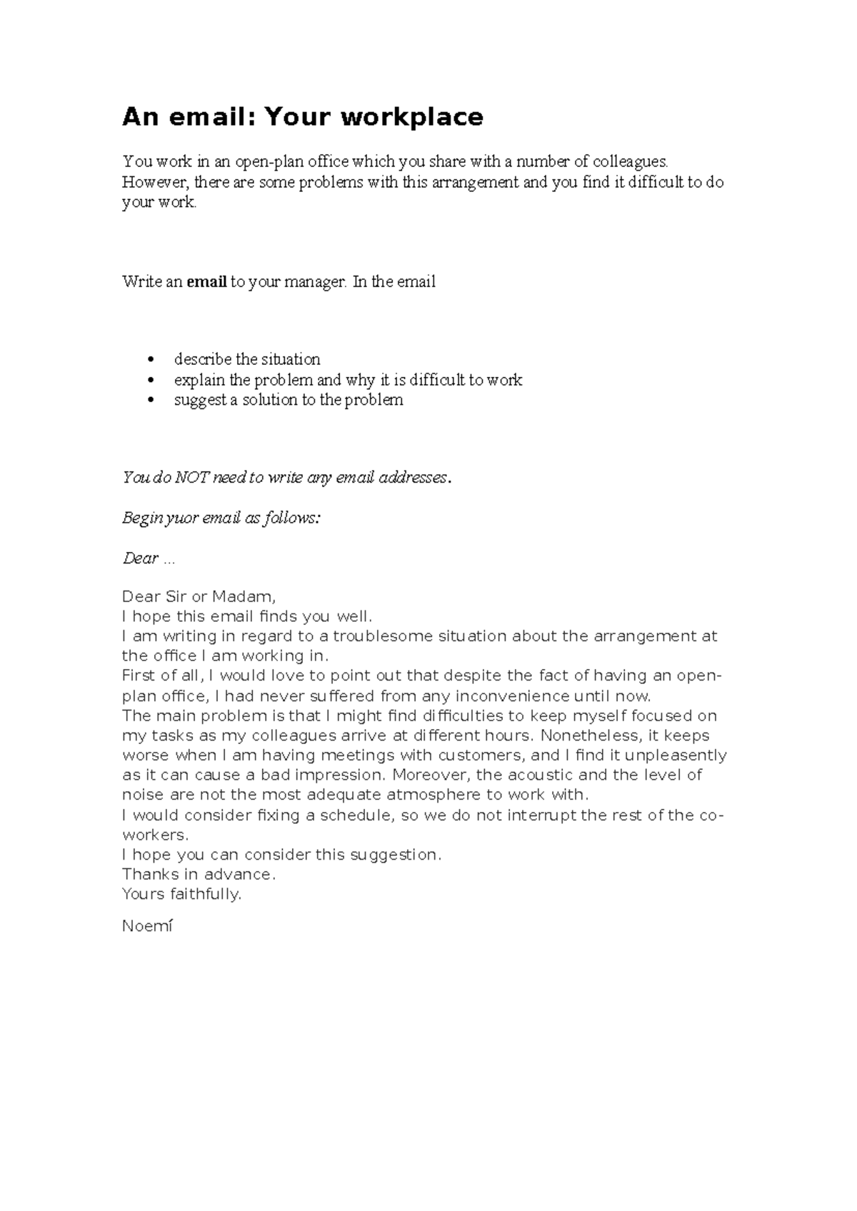 Email B2: Addressing Workplace Challenges and Solutions - Studocu