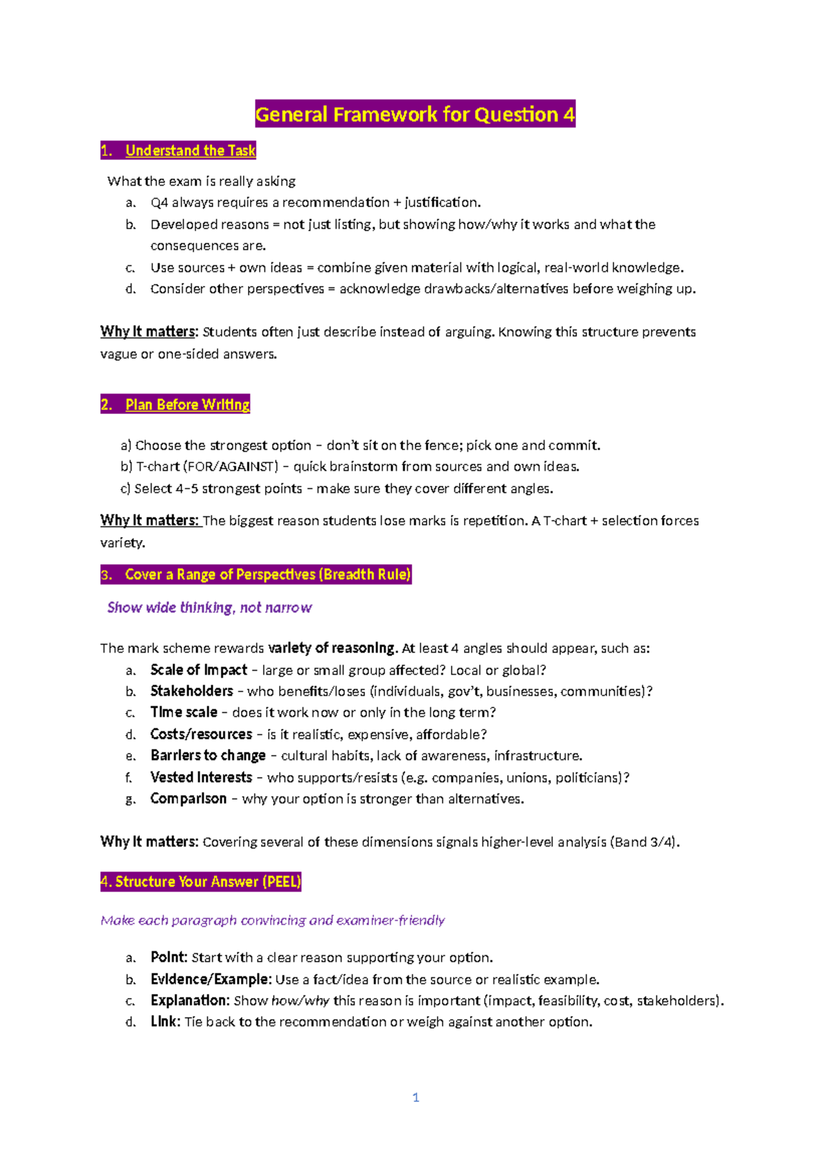 GP Question 4 - Framework for Effective Recommendations in Exams - Studocu
