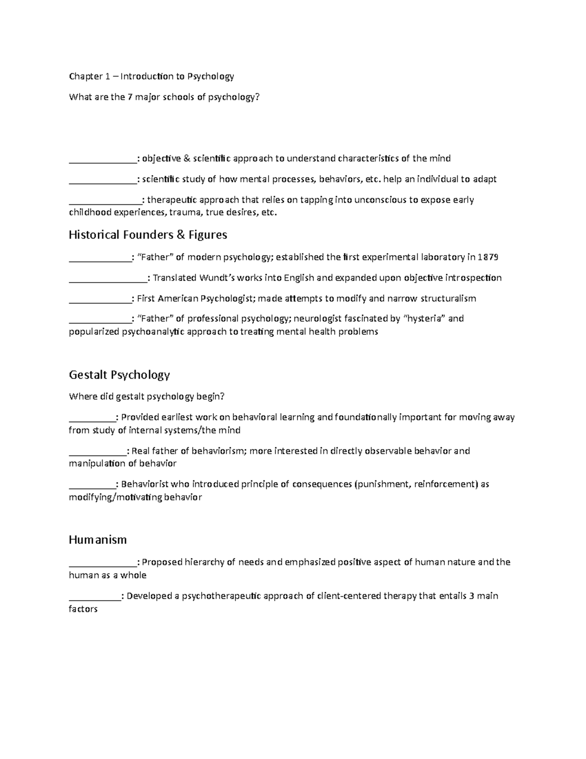 Psych 101: Exam 1 Study Guide - Review of Key Concepts and Theories ...