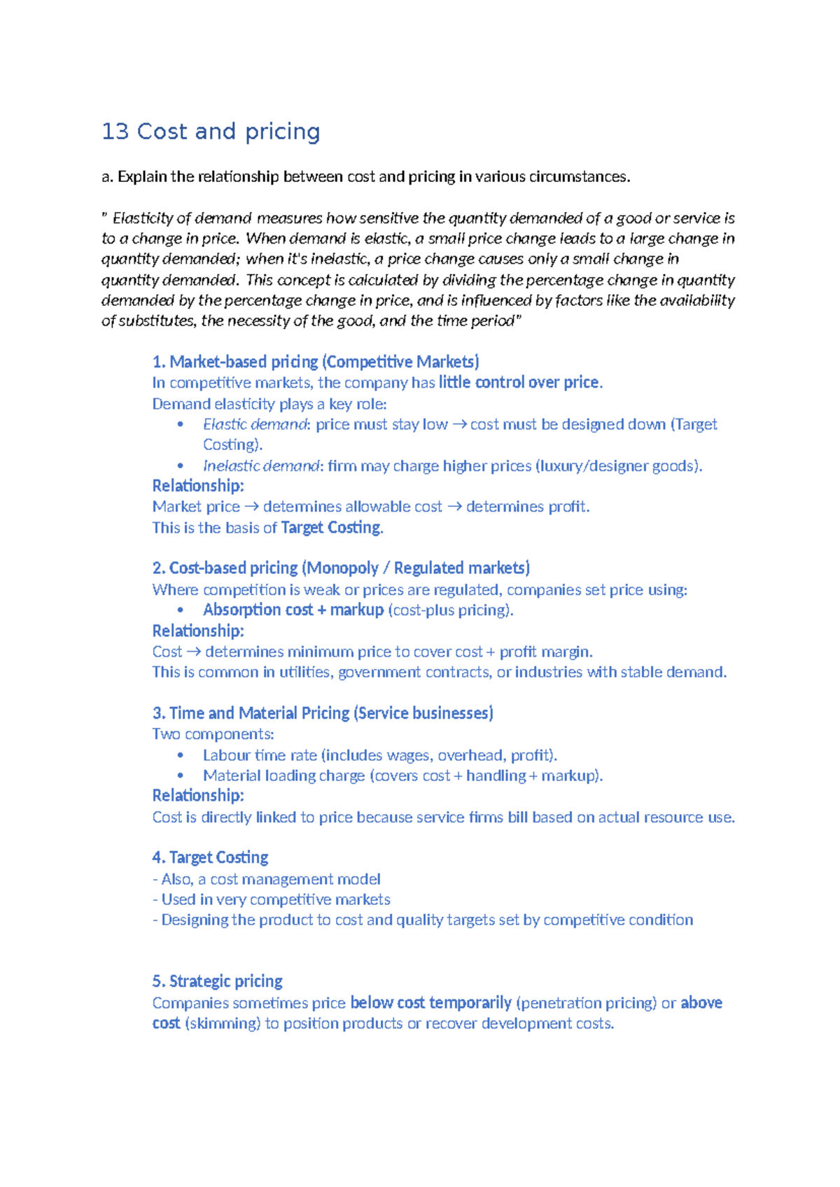 13 Cost and Pricing: Understanding Elasticity and Transfer Pricing ...