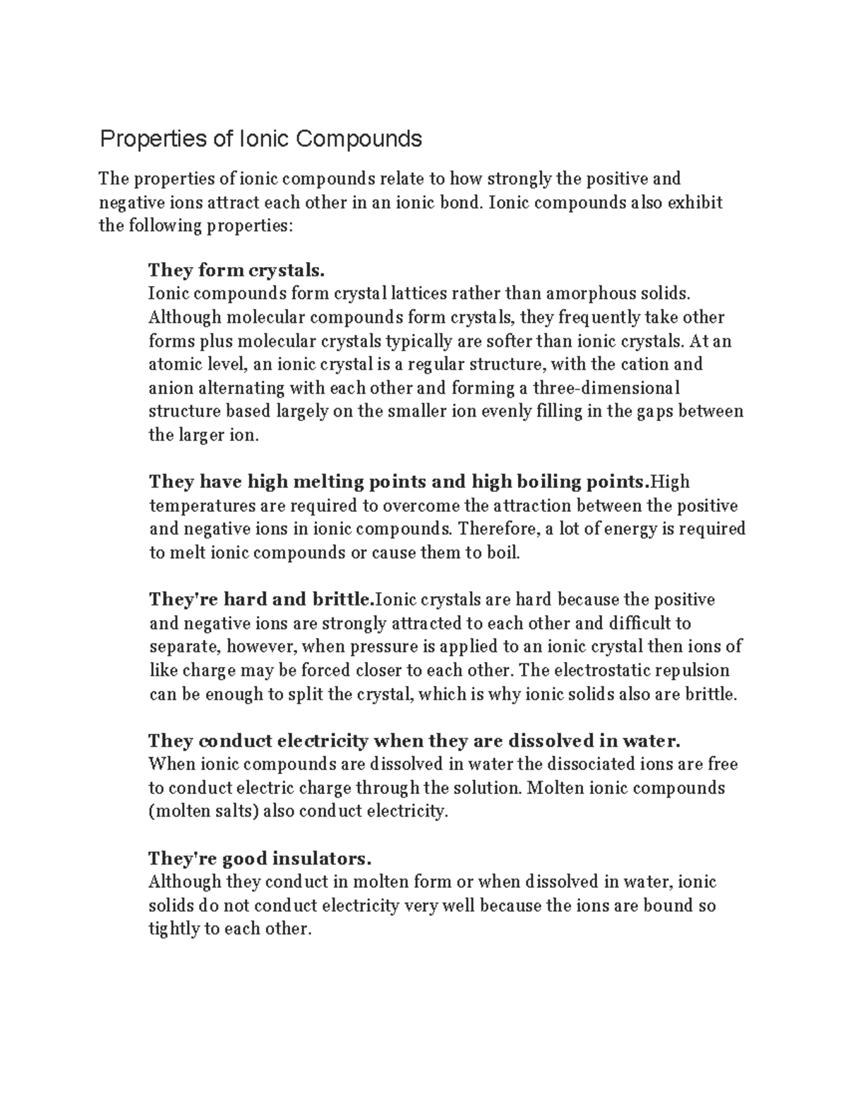 Properties of Ionic Compounds - Ionic compounds also exhibit the ...