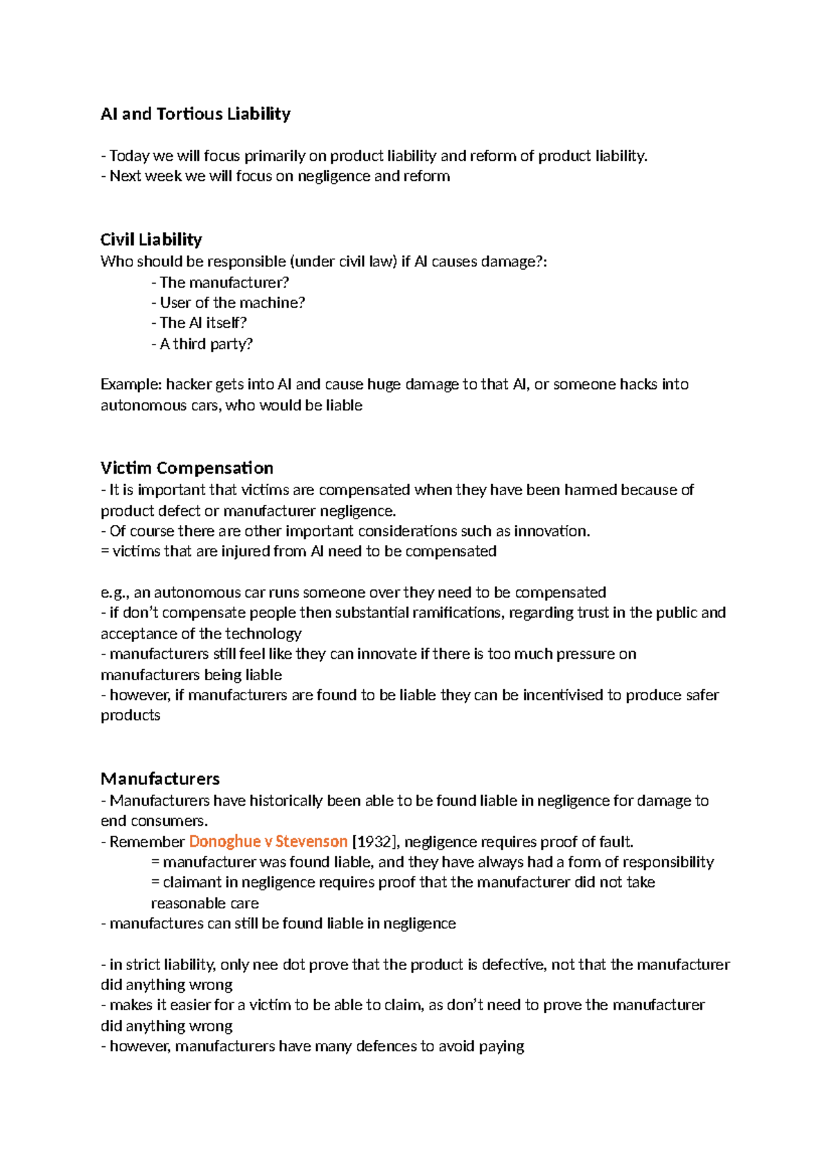AI and Tortious Liability - Lecture Notes on Product Liability Reform ...
