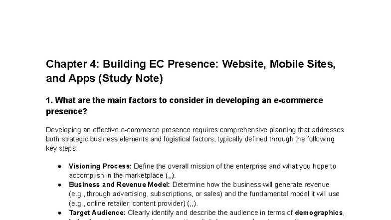 Chapter 4 Study Notes: Building EC Presence & SDLC Overview - Studocu