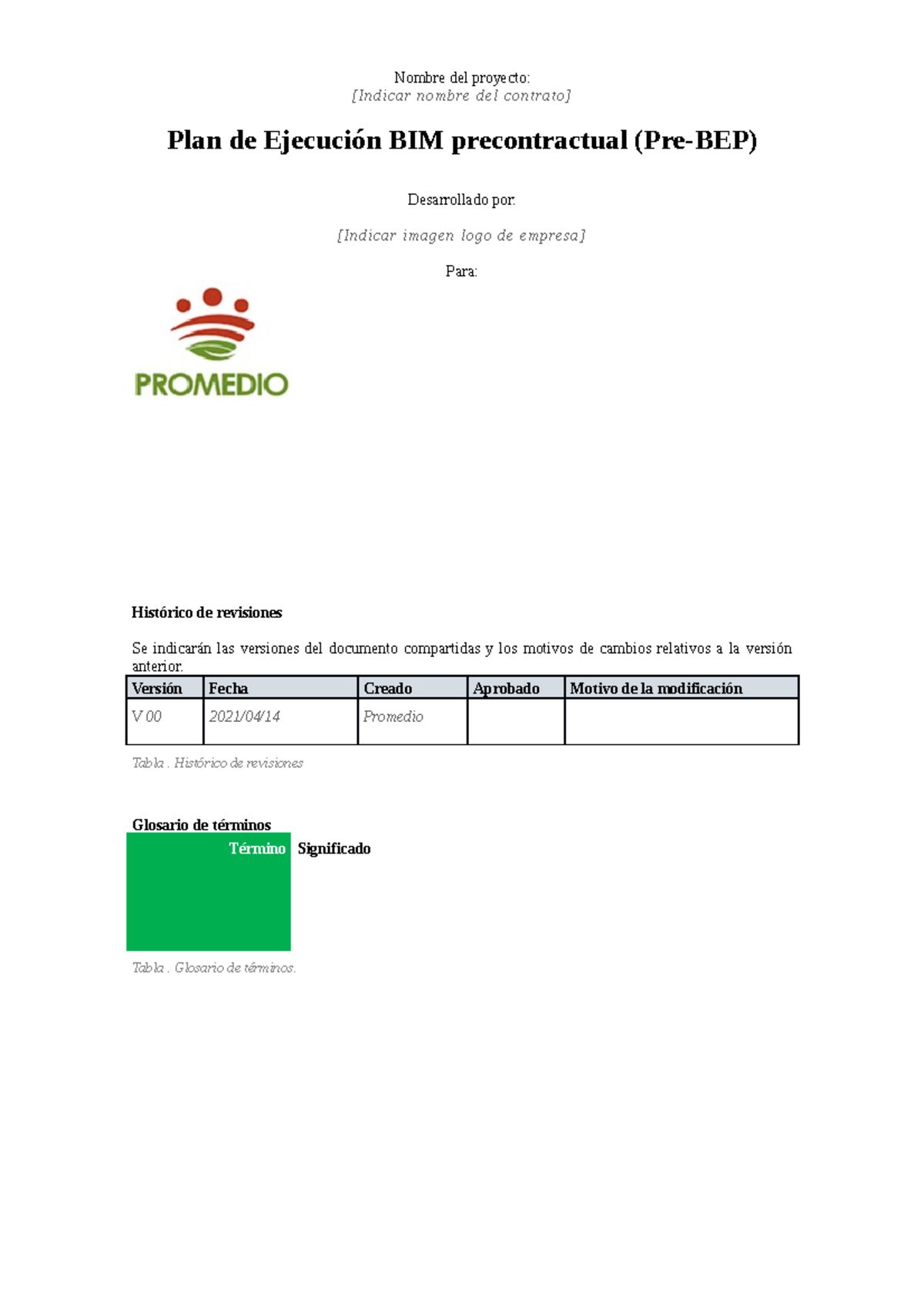Plantilla de Plan de Ejecución BIM Precontractual (Pre-BEP) - Studocu