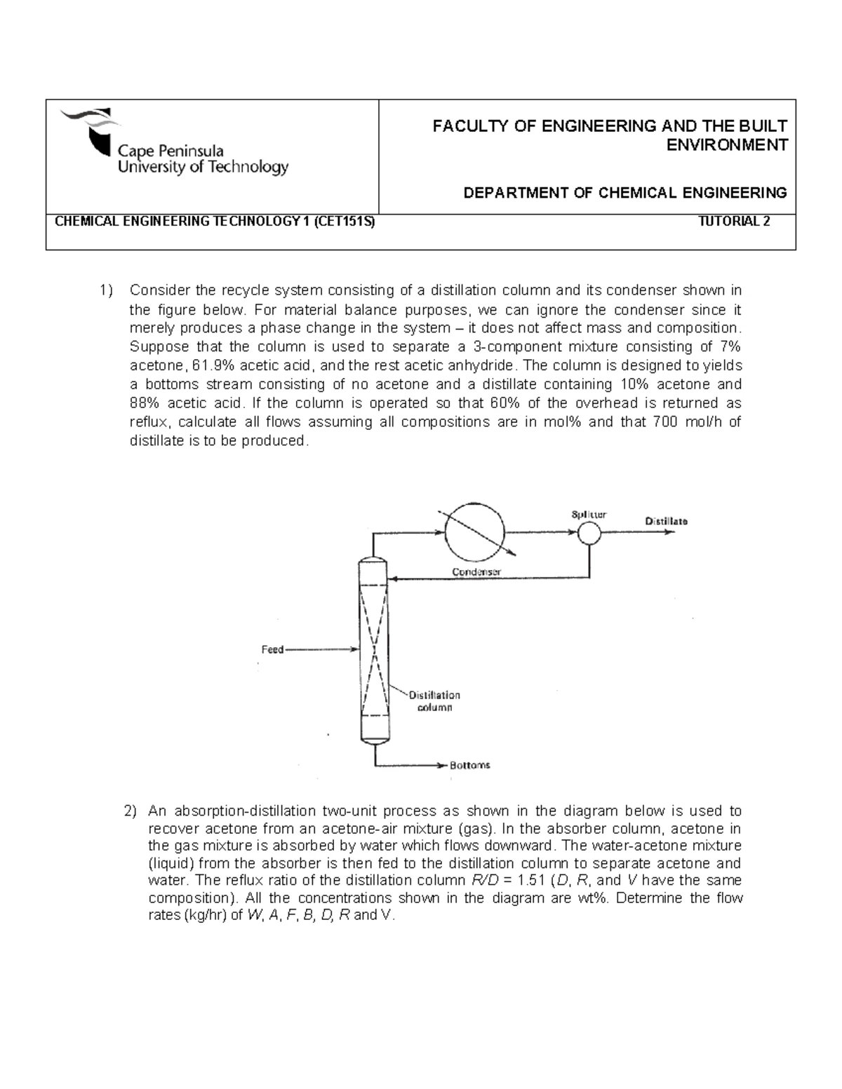 CET151S Tutorial 1: Problem-Solving in Chemical Engineering - Studocu