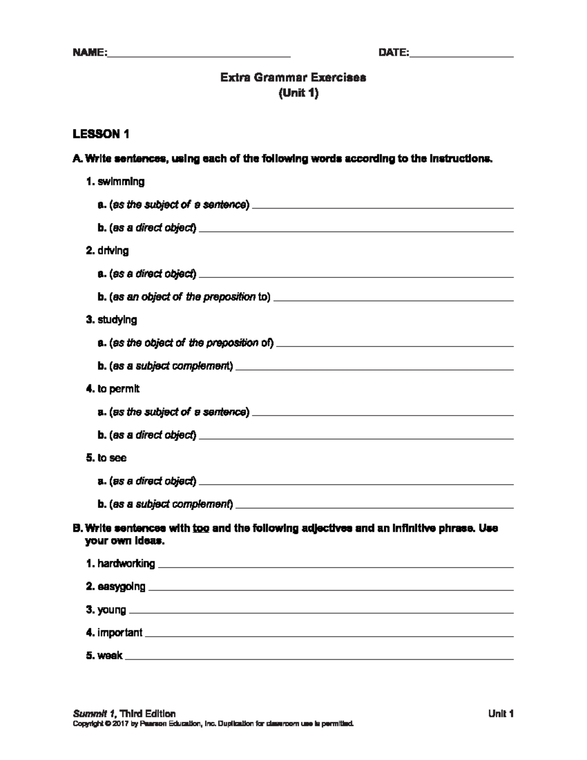 Extra Grammar Exercises - UNIT 1 - Lesson 1 - Studocu