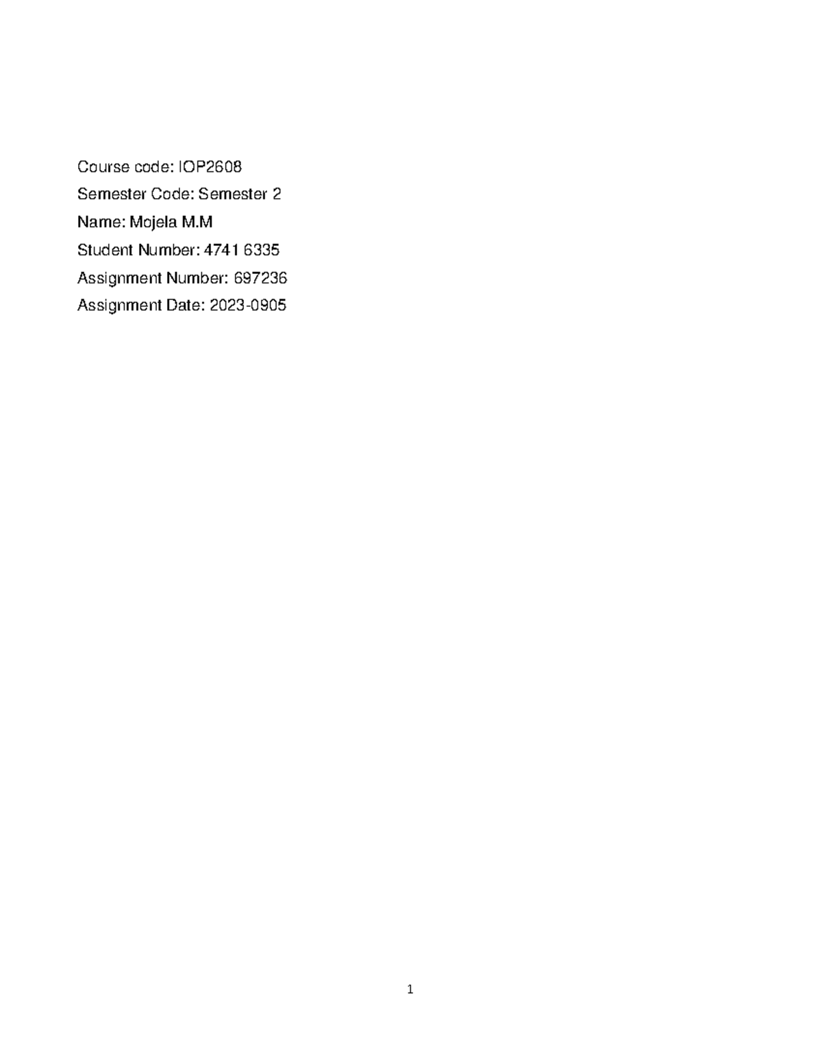 IOP2608 Assignment 01: Ethical Evaluation and Case Analysis of Ms ...