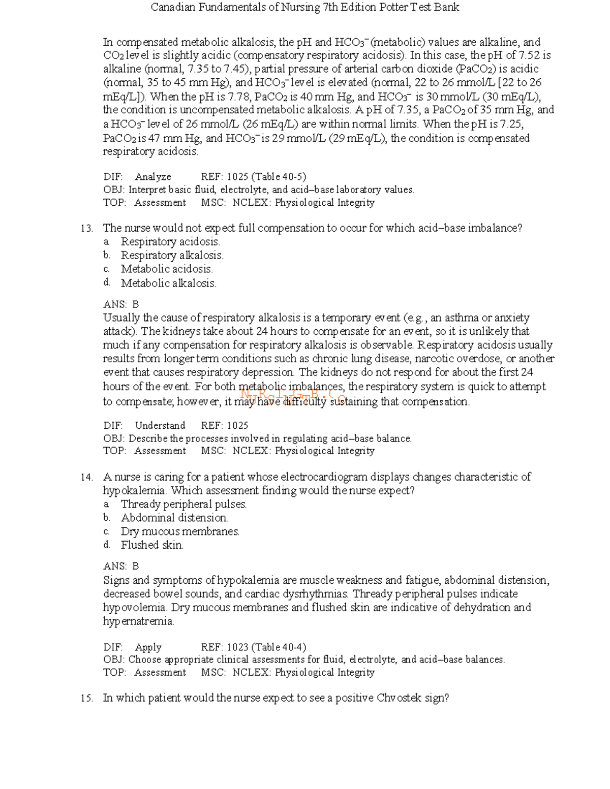 Canadian Fundamentals of Nursing 7th Ed. Potter Test Bank Analysis ...