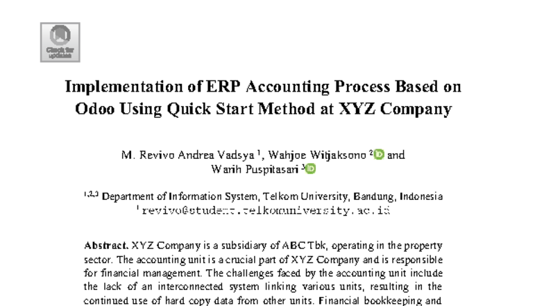 Implementation of ERP Accounting Process Using Odoo: Quick Start Method ...