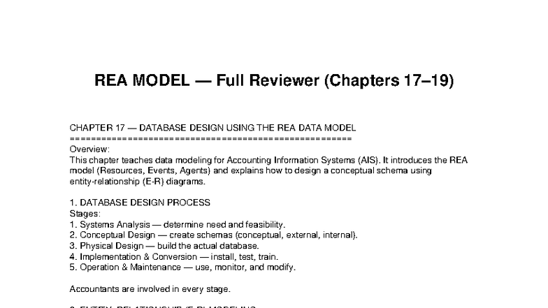 REA Model Full Review: Database Design & Implementation Overview - Studocu