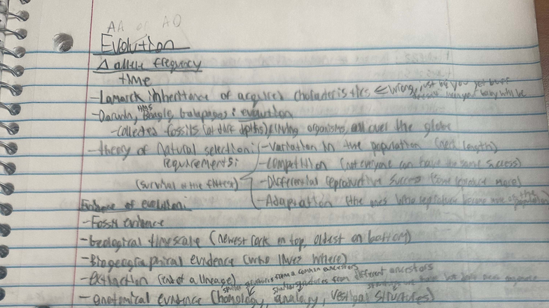 AA AO Final Test Notes on Evolution and Natural Selection - Studocu