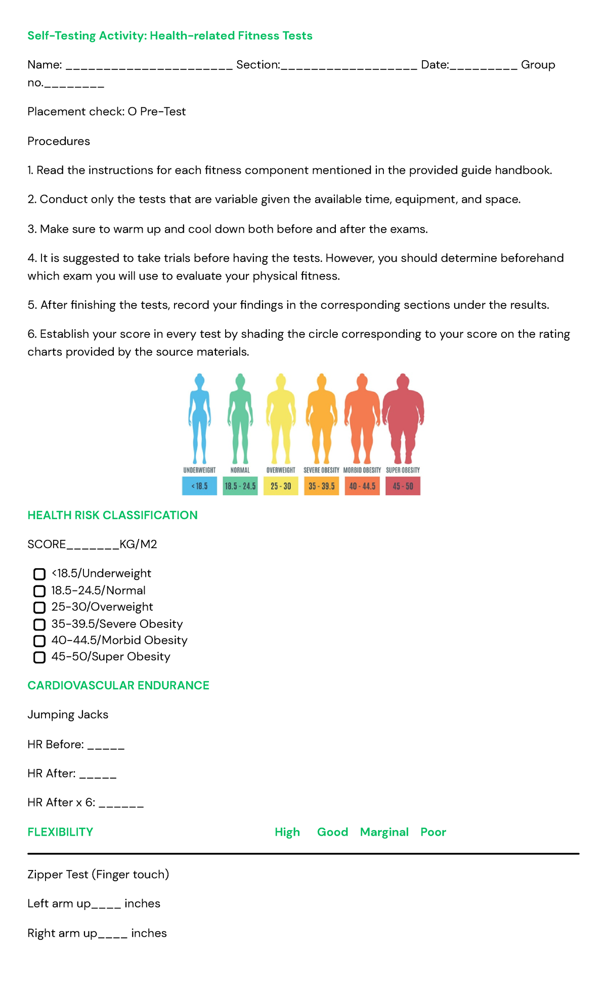 Self-Testing Activity: Health-Related Fitness Tests Guidelines - Studocu