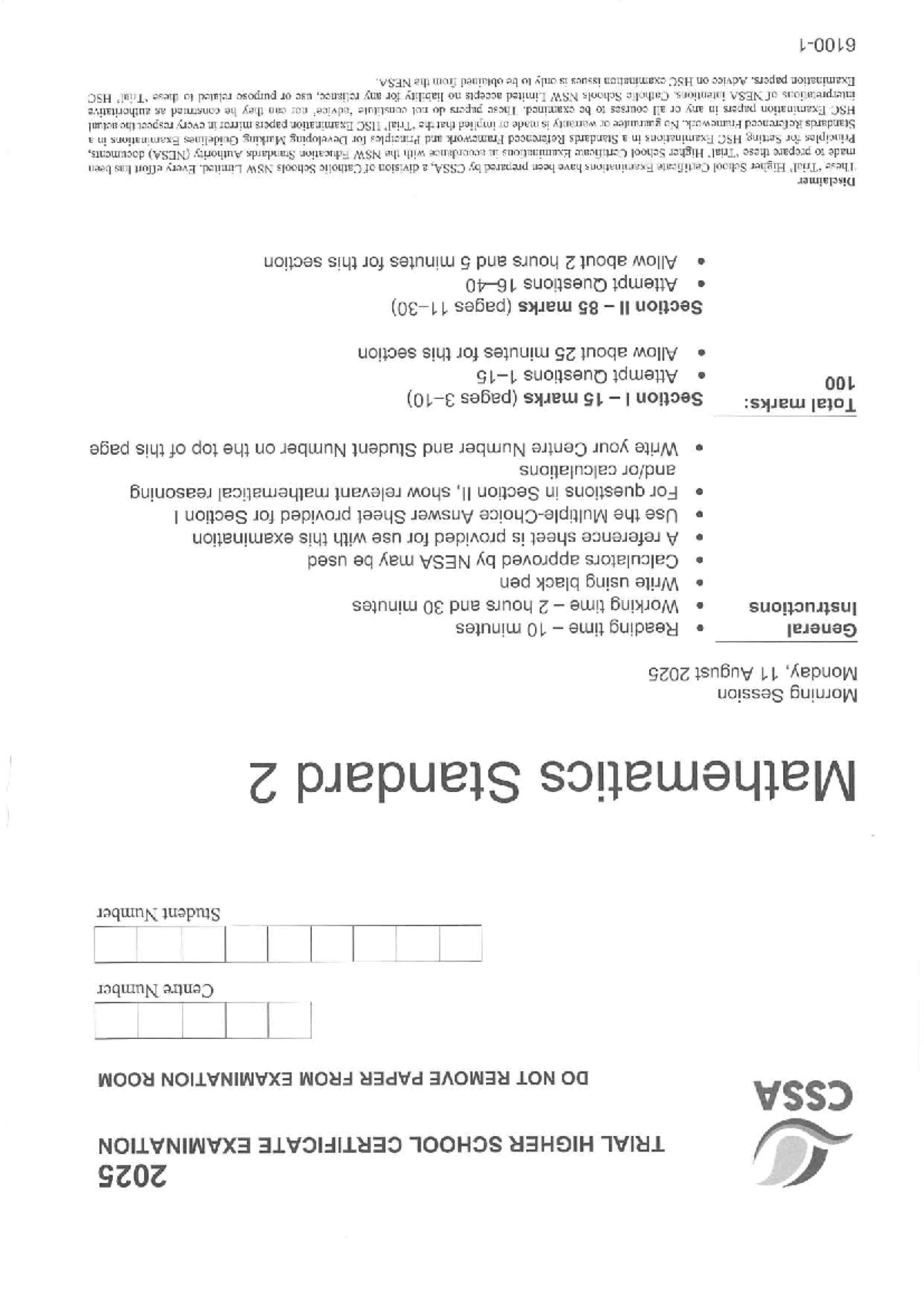Mathematics Standard 2 HSC Exam Questions 2026 - Studocu