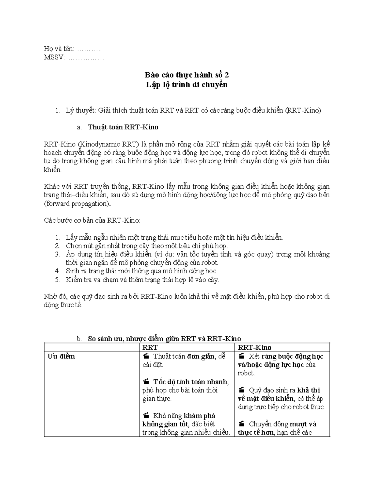 Báo cáo Thực Hành Số 2: Lập Lộ Trình Di Chuyển - RRT 22000 04535 - Studocu
