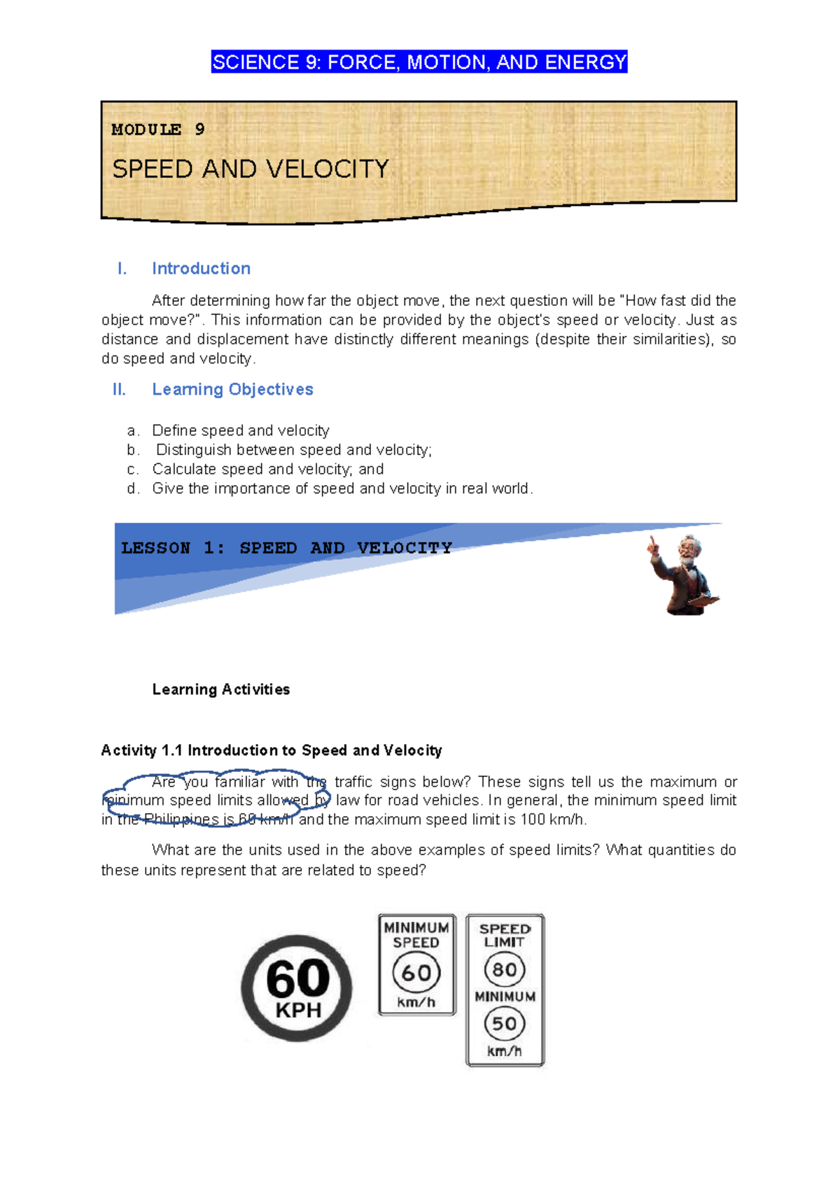 Module 9: Understanding Speed and Velocity in Motion Concepts - Studocu
