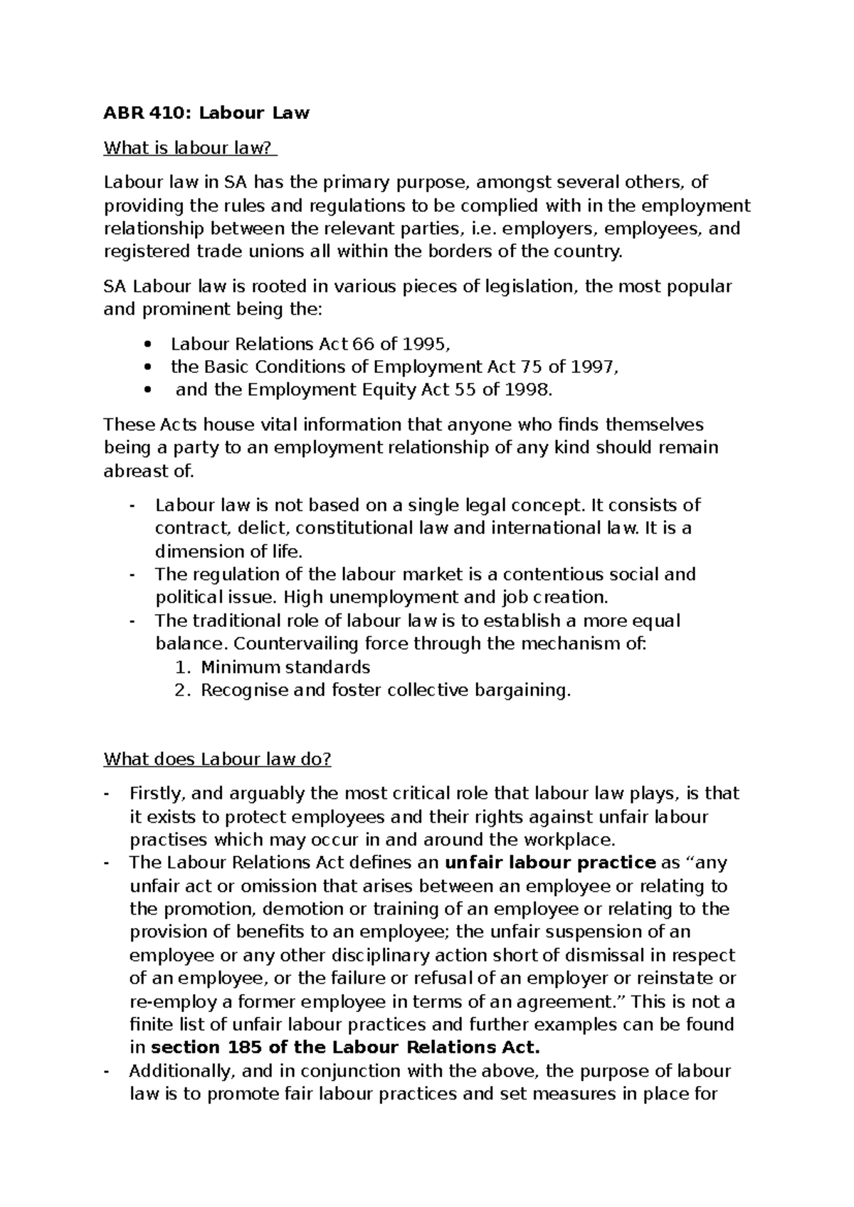 ABR 410: Labour Law Notes for S1 2025 - Key Concepts and Legislation ...