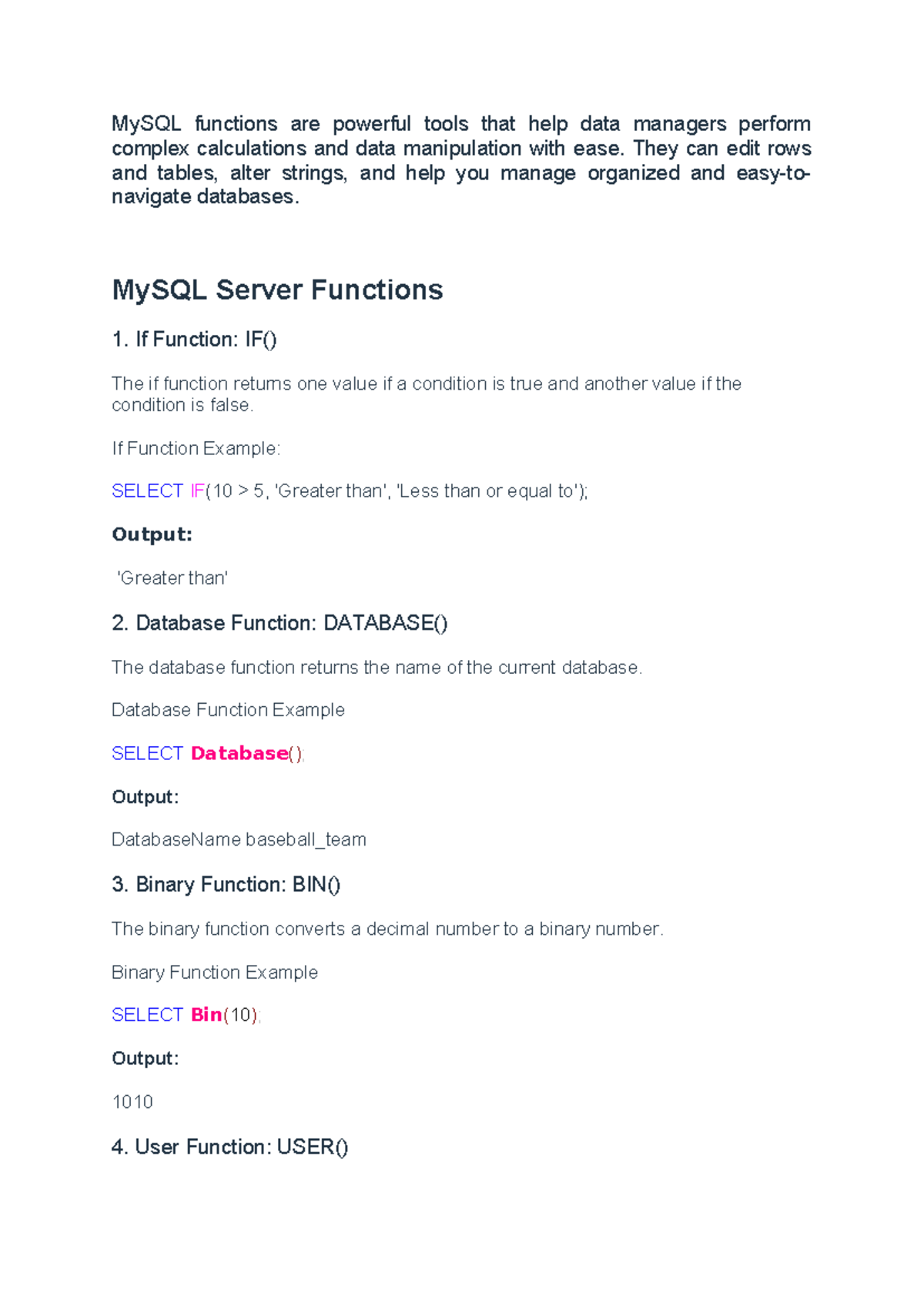 MySQL Functions Overview: Essential Tools for Data Management - Studocu