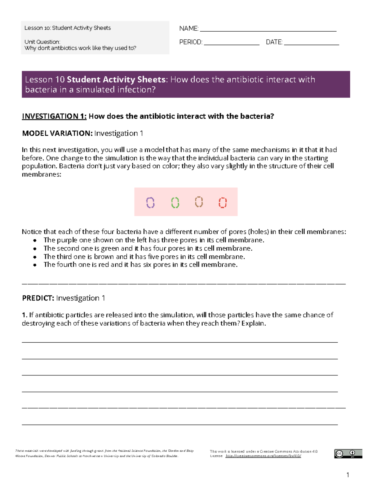Student Activity Sheet: Lesson 10 - Antibiotic Interaction with Bacteria - Studocu