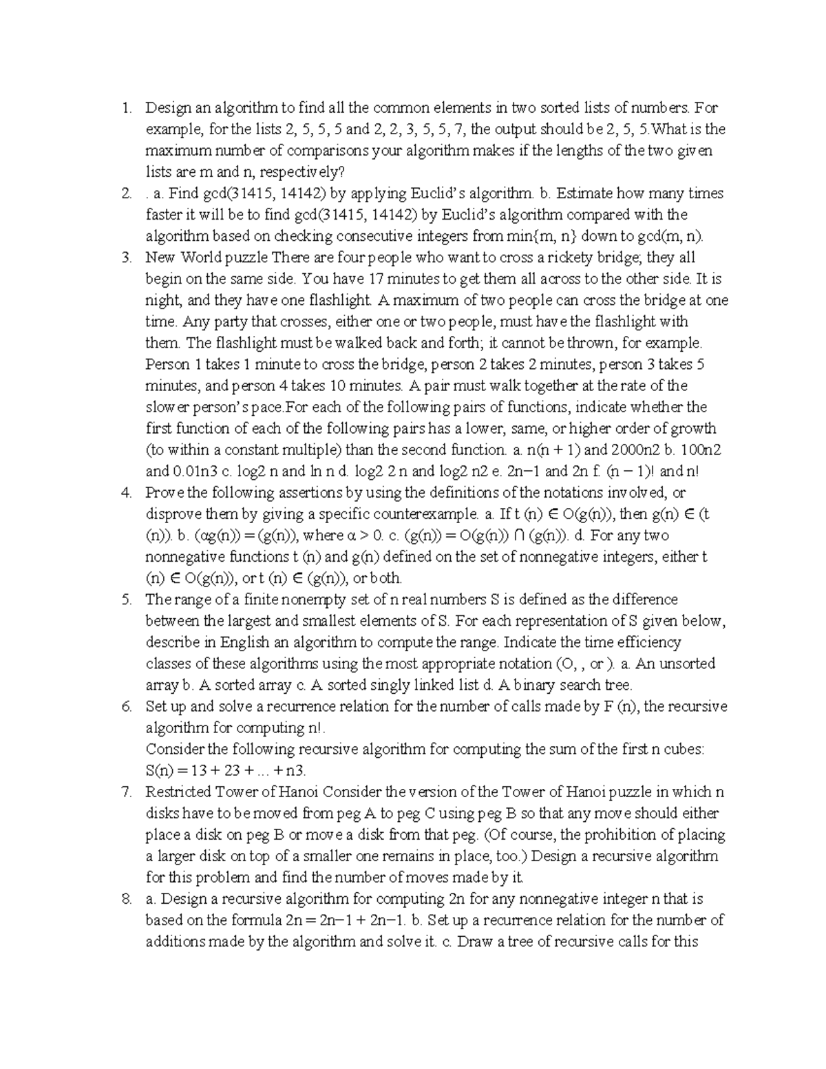 Assignment 3 Questions: Algorithms and Complexity Analysis - Studocu