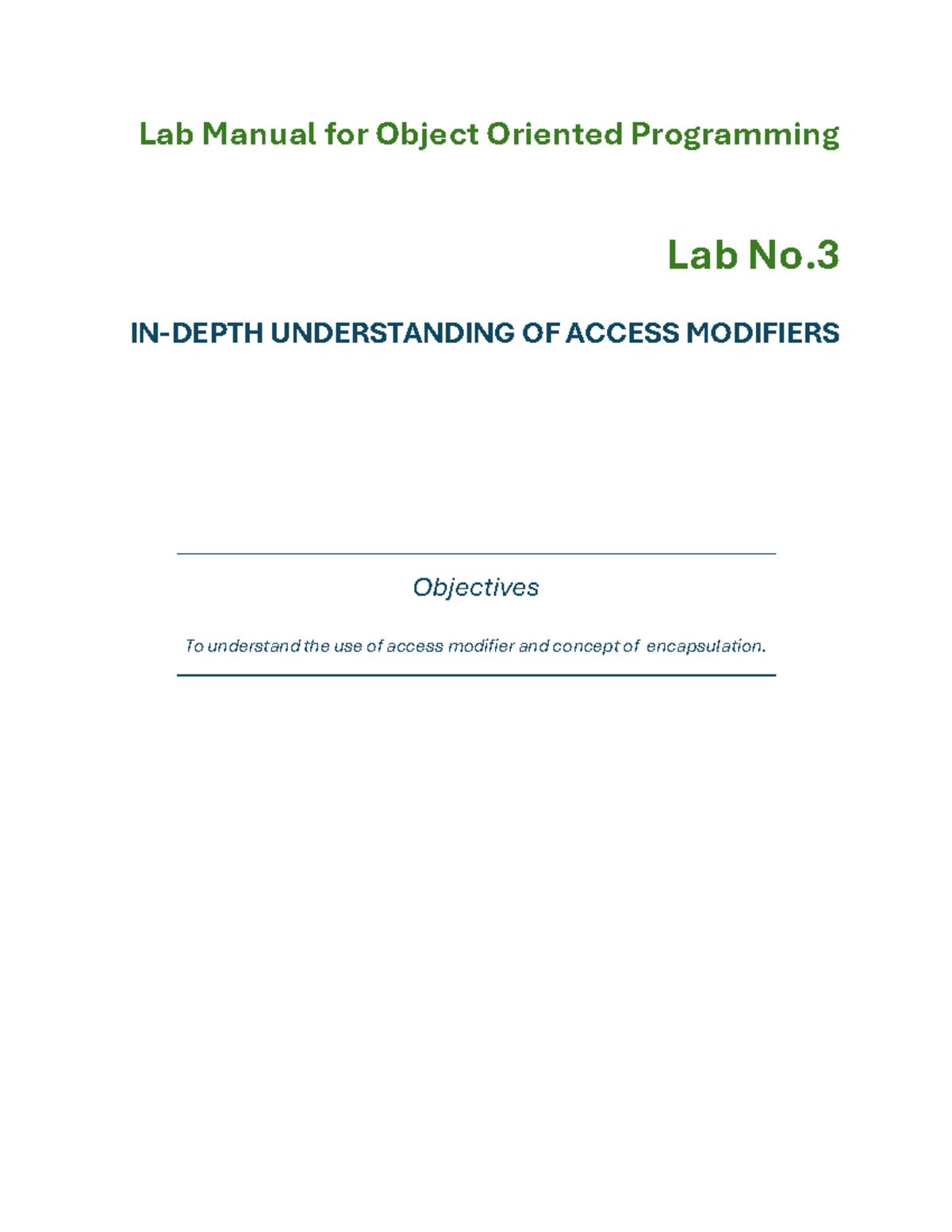 OOP Lab 03: Understanding Access Modifiers in Java - Studocu