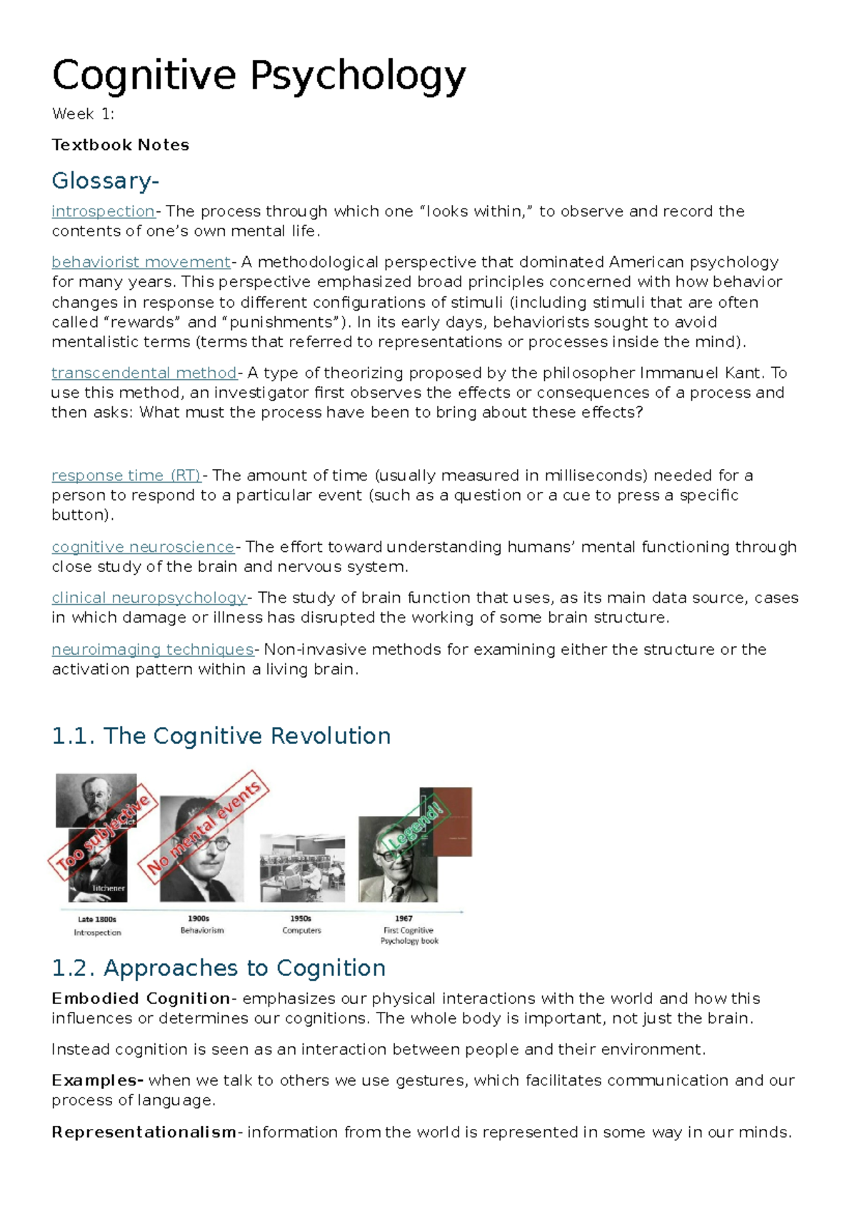 Cognitive Psychology Content - Cognitive Psychology Week 1: Textbook ...