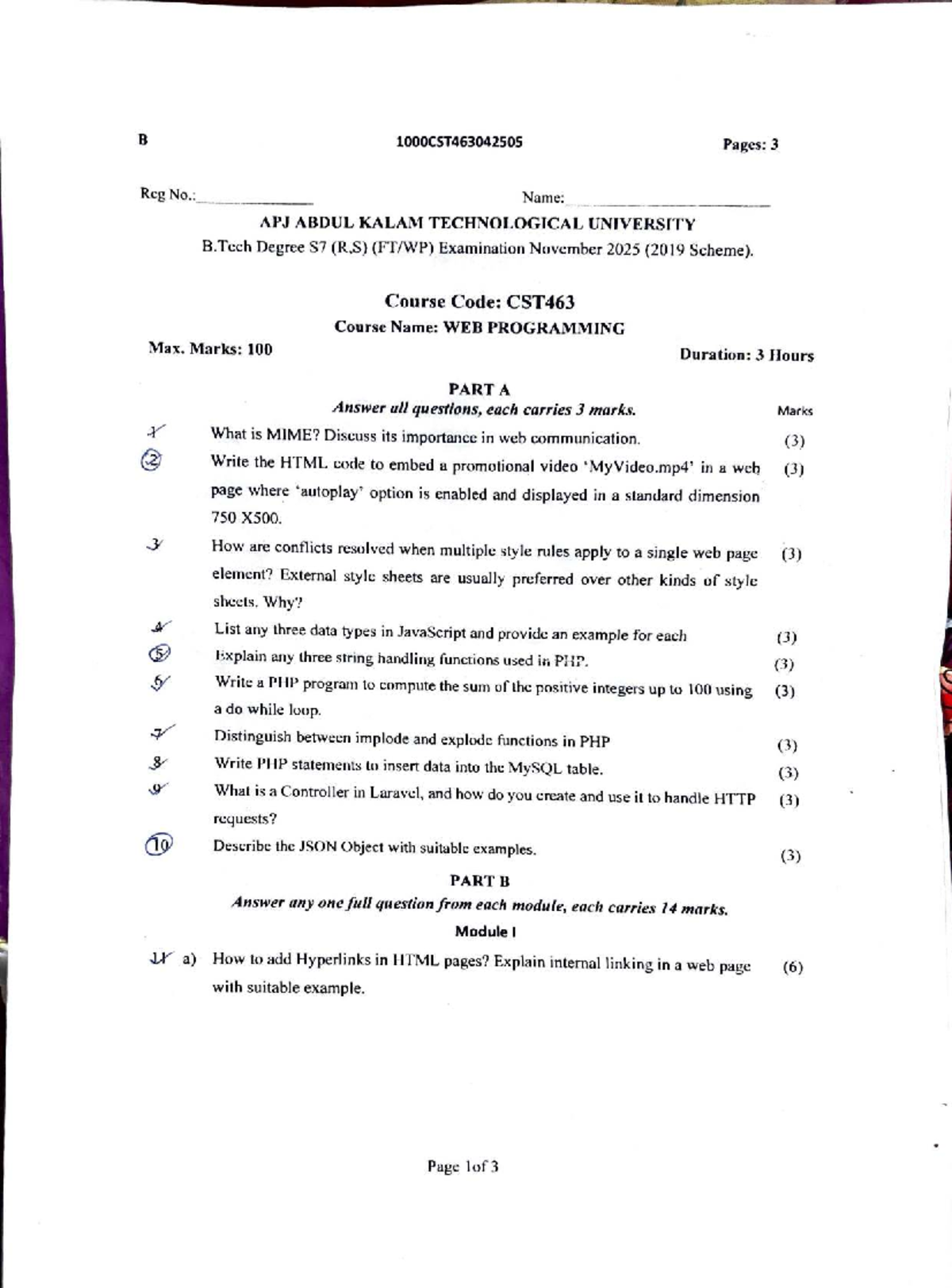 CST463 Web Programming - Previous Year Question Paper - Studocu