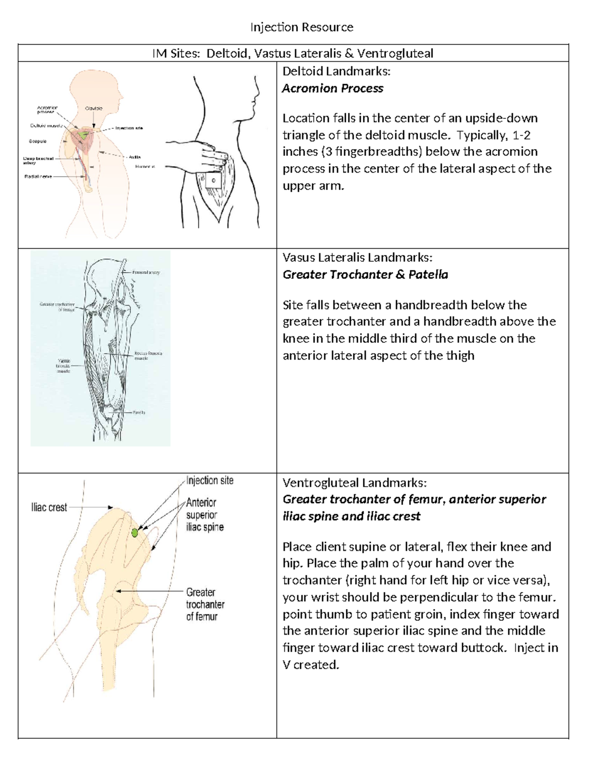 NSG 117 Injection Resource: IM Sites & Landmarks Guide Fall 2025 - Studocu